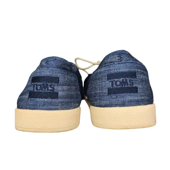 Toms Shoes Mens 9 Blue Denim Fabric Cream Low Tops Comfy Lace Up Sneakers