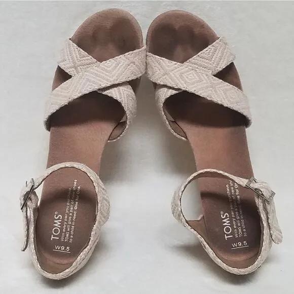 TOMS Sienna Aztec Strappy Wedge Corkwood Sandals