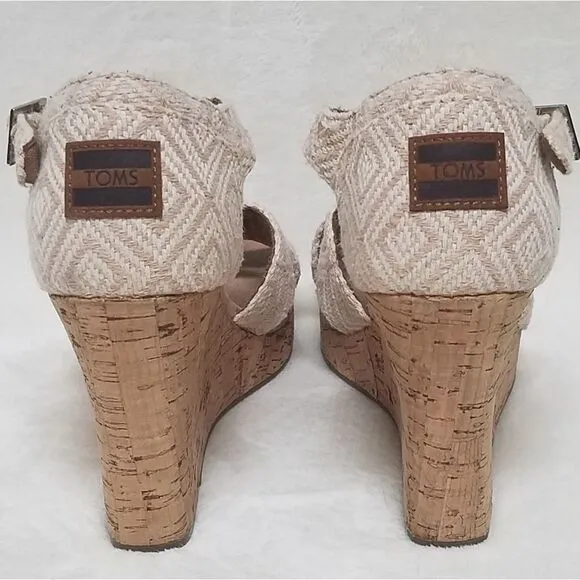 TOMS Sienna Aztec Strappy Wedge Corkwood Sandals