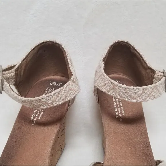 TOMS Sienna Aztec Strappy Wedge Corkwood Sandals