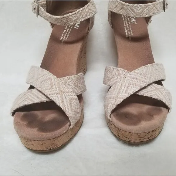 TOMS Sienna Aztec Strappy Wedge Corkwood Sandals