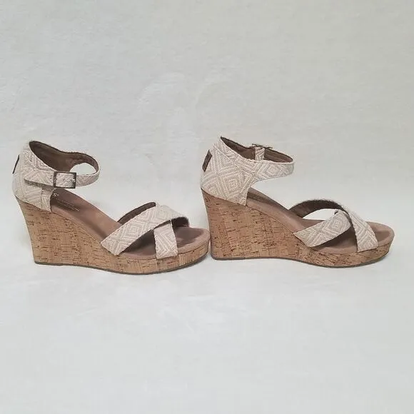 TOMS Sienna Aztec Strappy Wedge Corkwood Sandals