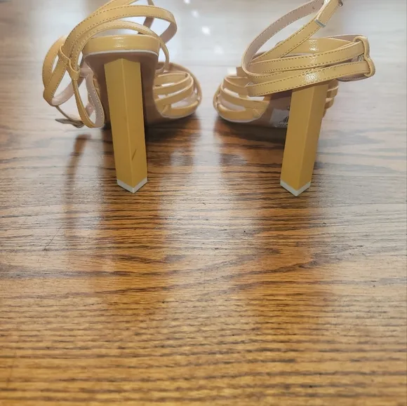Tony Bianco Yellow Genuine Leather Criss Cross Strappy Block Sandal Shoes Heels
