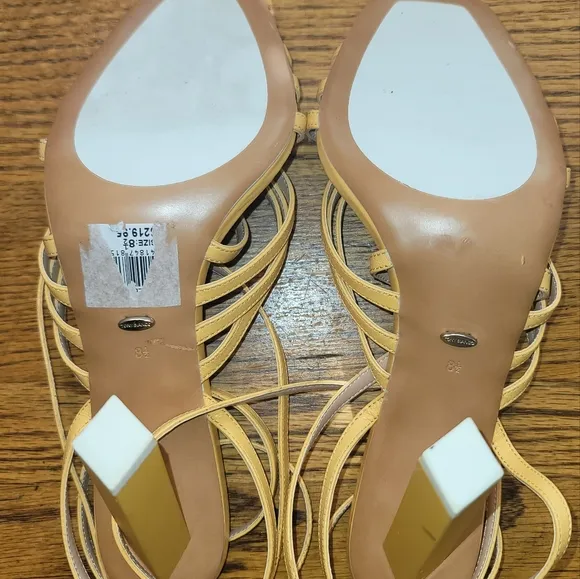 Tony Bianco Yellow Genuine Leather Criss Cross Strappy Block Sandal Shoes Heels