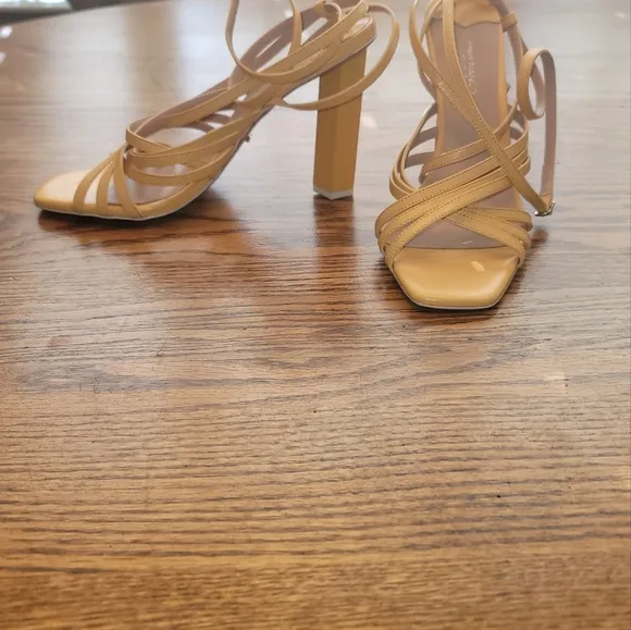 Tony Bianco Yellow Genuine Leather Criss Cross Strappy Block Sandal Shoes Heels