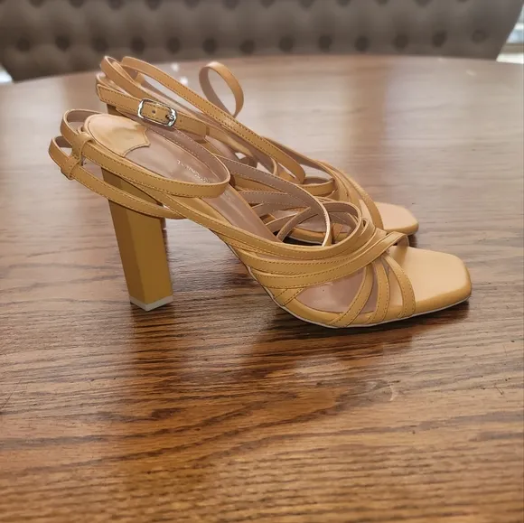 Tony Bianco Yellow Genuine Leather Criss Cross Strappy Block Sandal Shoes Heels