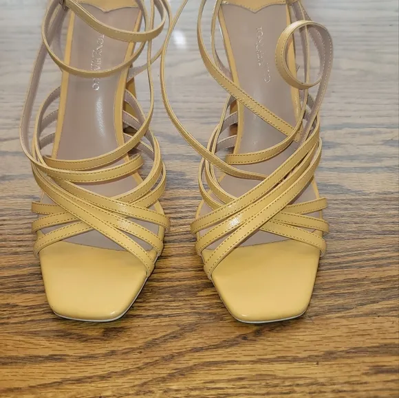 Tony Bianco Yellow Genuine Leather Criss Cross Strappy Block Sandal Shoes Heels