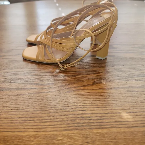 Tony Bianco Yellow Genuine Leather Criss Cross Strappy Block Sandal Shoes Heels