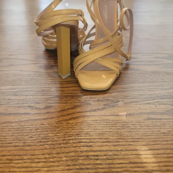 Tony Bianco Yellow Genuine Leather Criss Cross Strappy Block Sandal Shoes Heels