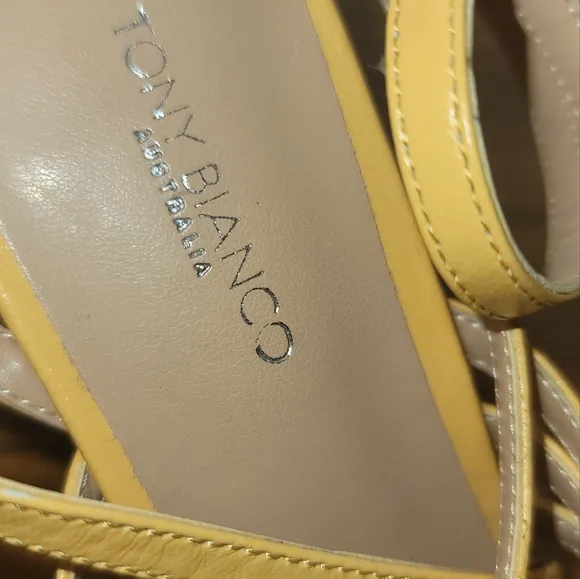 Tony Bianco Yellow Genuine Leather Criss Cross Strappy Block Sandal Shoes Heels