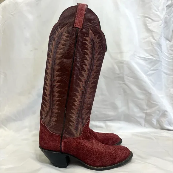 Tony Lama 8525 Leather Cowboy Boots Brown Red Leather Suede