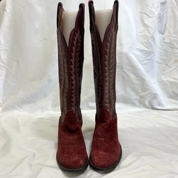 Tony Lama 8525 Leather Cowboy Boots Brown Red Leather Suede