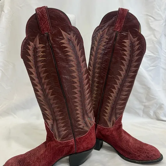 Tony Lama 8525 Leather Cowboy Boots Brown Red Leather Suede