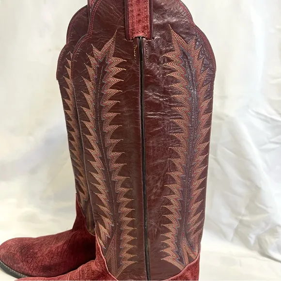 Tony Lama 8525 Leather Cowboy Boots Brown Red Leather Suede
