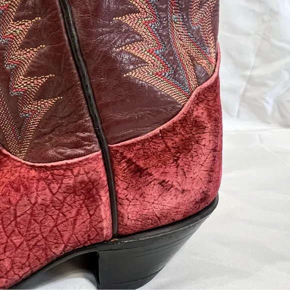 Tony Lama 8525 Leather Cowboy Boots Brown Red Leather Suede