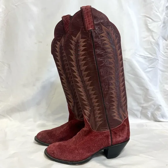Tony Lama 8525 Leather Cowboy Boots Brown Red Leather Suede