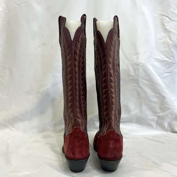 Tony Lama 8525 Leather Cowboy Boots Brown Red Leather Suede