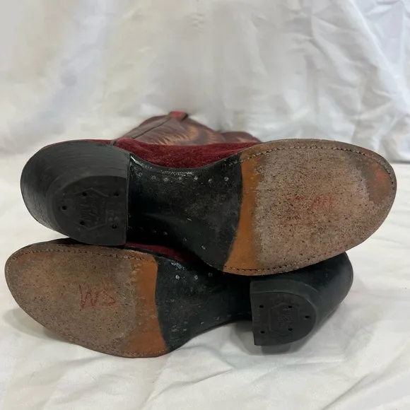 Tony Lama 8525 Leather Cowboy Boots Brown Red Leather Suede