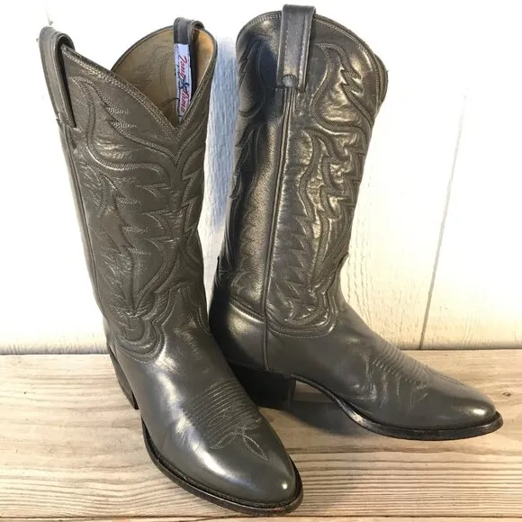 Tony Lama Classic Mens Gray Leather Cowboy Western Boots 8 D H1254 USA