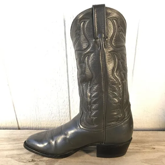 Tony Lama Classic Mens Gray Leather Cowboy Western Boots 8 D H1254 USA