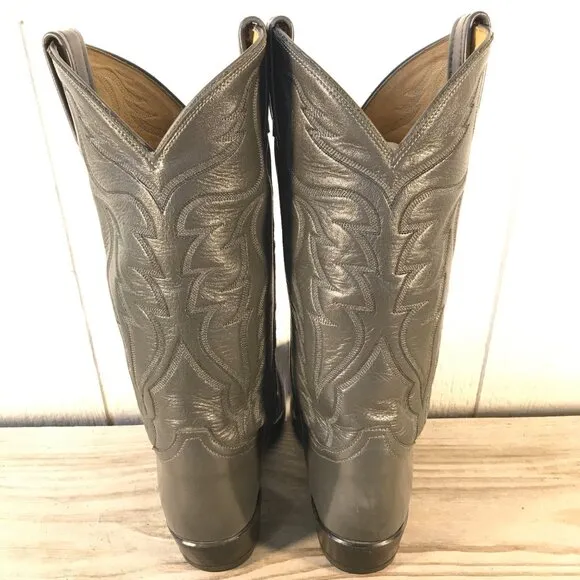 Tony Lama Classic Mens Gray Leather Cowboy Western Boots 8 D H1254 USA