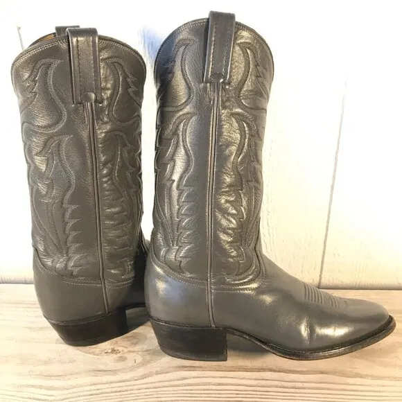 Tony Lama Classic Mens Gray Leather Cowboy Western Boots 8 D H1254 USA