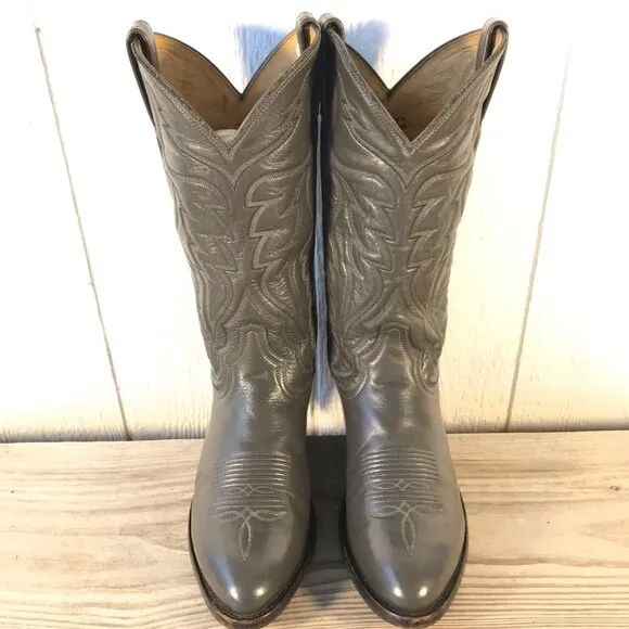 Tony Lama Classic Mens Gray Leather Cowboy Western Boots 8 D H1254 USA