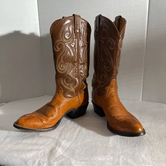 Tony Lama Mens Western Leather Cowboy Boots 8.5 EE Style #8417 Brown/Cognac USA