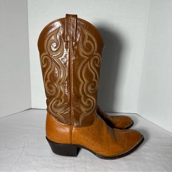 Tony Lama Mens Western Leather Cowboy Boots 8.5 EE Style #8417 Brown/Cognac USA