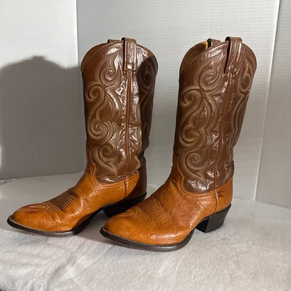Tony Lama Mens Western Leather Cowboy Boots 8.5 EE Style #8417 Brown/Cognac USA