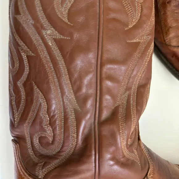 Tony Lama Ostrich Cowboy Boots Mens 9 Tan Brandy Smooth Exotic Western CY970
