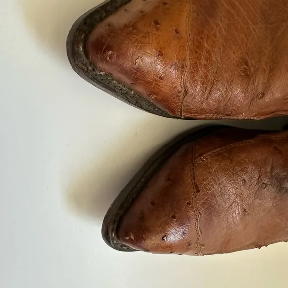 Tony Lama Ostrich Cowboy Boots Mens 9 Tan Brandy Smooth Exotic Western CY970