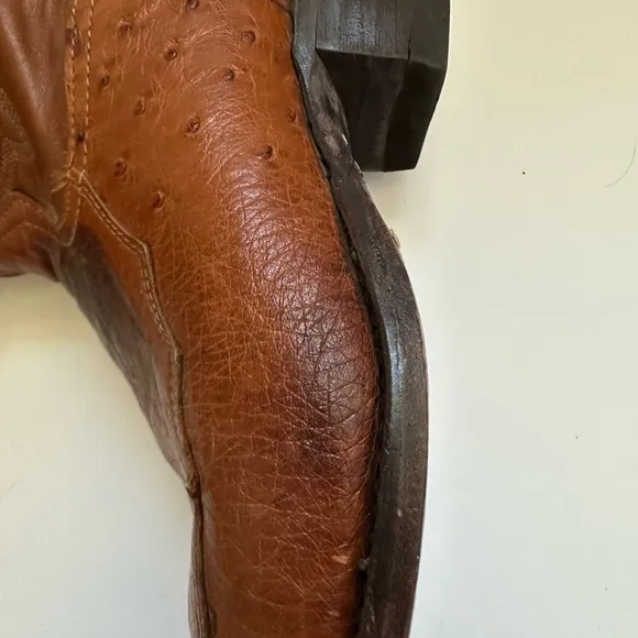 Tony Lama Ostrich Cowboy Boots Mens 9 Tan Brandy Smooth Exotic Western CY970
