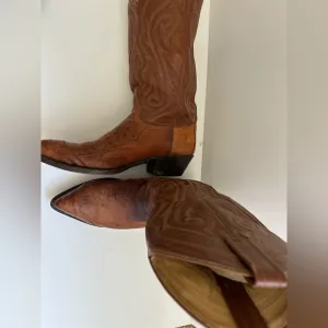 Tony Lama Ostrich Cowboy Boots Mens 9 Tan Brandy Smooth Exotic Western CY970