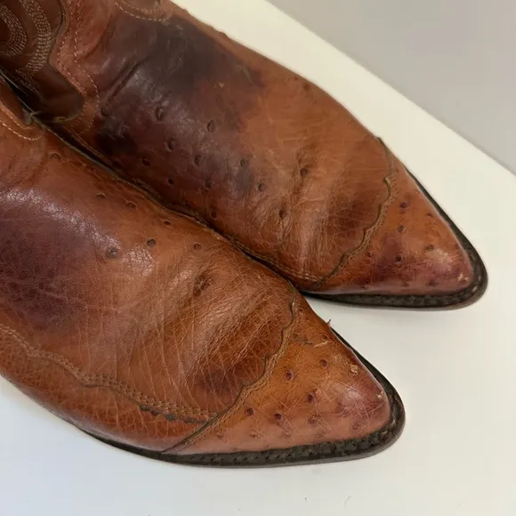 Tony Lama Ostrich Cowboy Boots Mens 9 Tan Brandy Smooth Exotic Western CY970