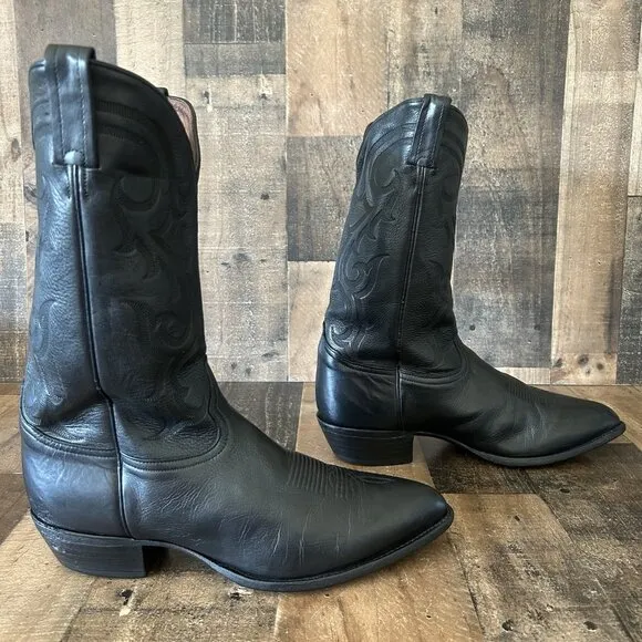 Tony Lama Vintage Classic Black Western Cowboy Boots Mens 13 D