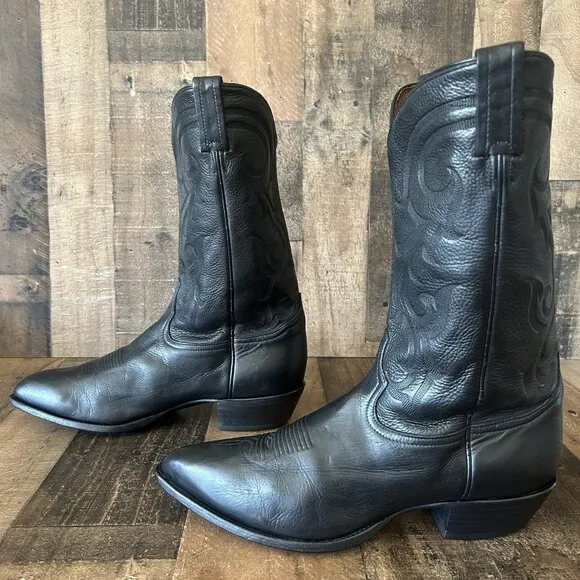 Tony Lama Vintage Classic Black Western Cowboy Boots Mens 13 D