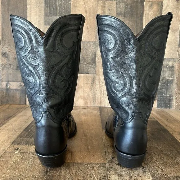 Tony Lama Vintage Classic Black Western Cowboy Boots Mens 13 D