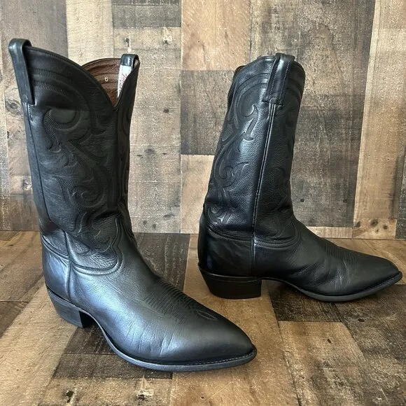 Tony Lama Vintage Classic Black Western Cowboy Boots Mens 13 D