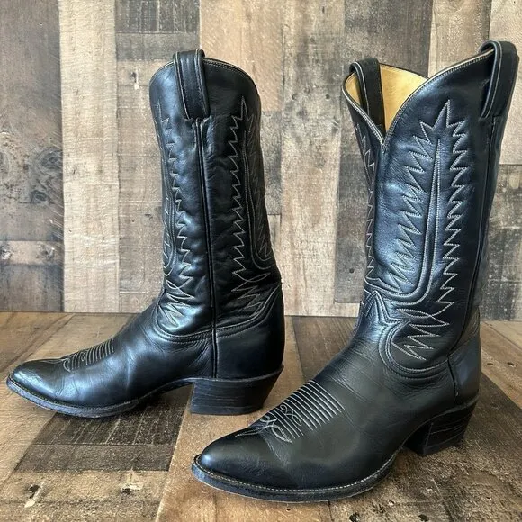 Tony Lama Vintage Gold Label Classic Black Western Cowboy Boots Mens 10.5 D