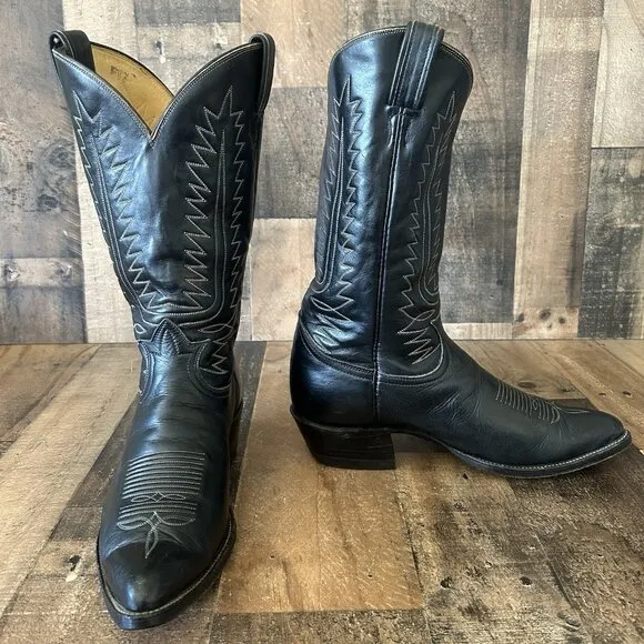 Tony Lama Vintage Gold Label Classic Black Western Cowboy Boots Mens 10.5 D