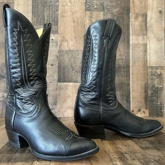 Tony Lama Vintage Gold Label Classic Black Western Cowboy Boots Mens 10.5 D