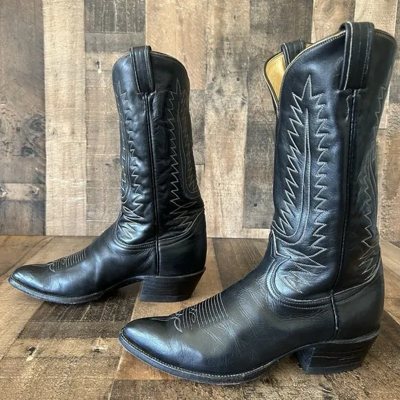Tony Lama Vintage Gold Label Classic Black Western Cowboy Boots Mens 10.5 D