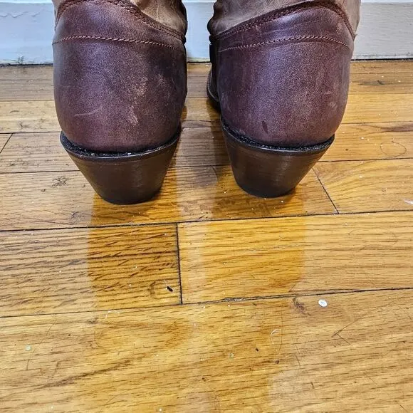 Tony Lama Women's 8.5 B Brown Leather Studs Fringe Zip Up Ride Boots VF3036 NWT