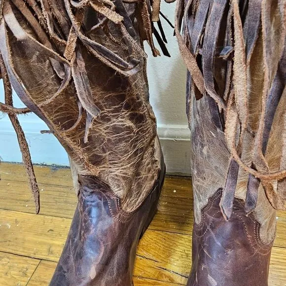 Tony Lama Women's 8.5 B Brown Leather Studs Fringe Zip Up Ride Boots VF3036 NWT