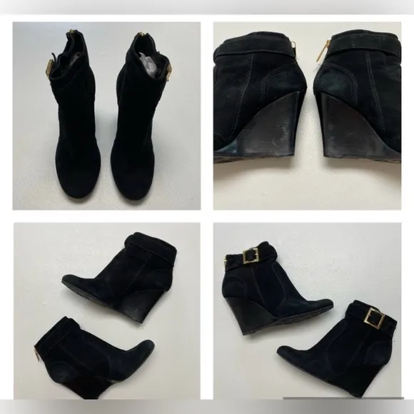 Tory‎ Burch Adrienne Wedge Booties in Black Suede Size 6