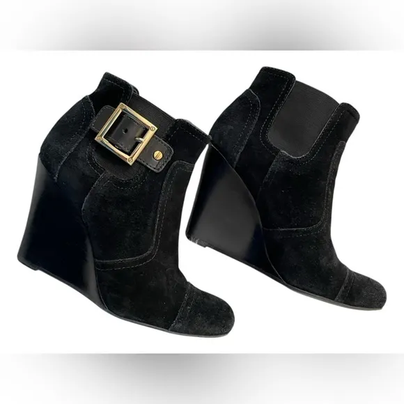 Tory‎ Burch Adrienne Wedge Booties in Black Suede Size 6