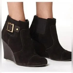 Tory‎ Burch Adrienne Wedge Booties in Black Suede Size 6