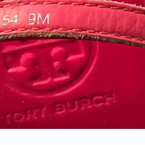 Tory Burch Aine T Strap Sandals Pink Patent Leather Woven Thong Flats Women's 9M