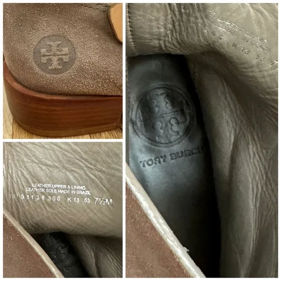Tory Burch Bennie Taupe Suede Leather Buckle Boots